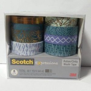Scotch Expressions Washi Tape 8 Rolls Teal Blue Paper Crafts Card Making